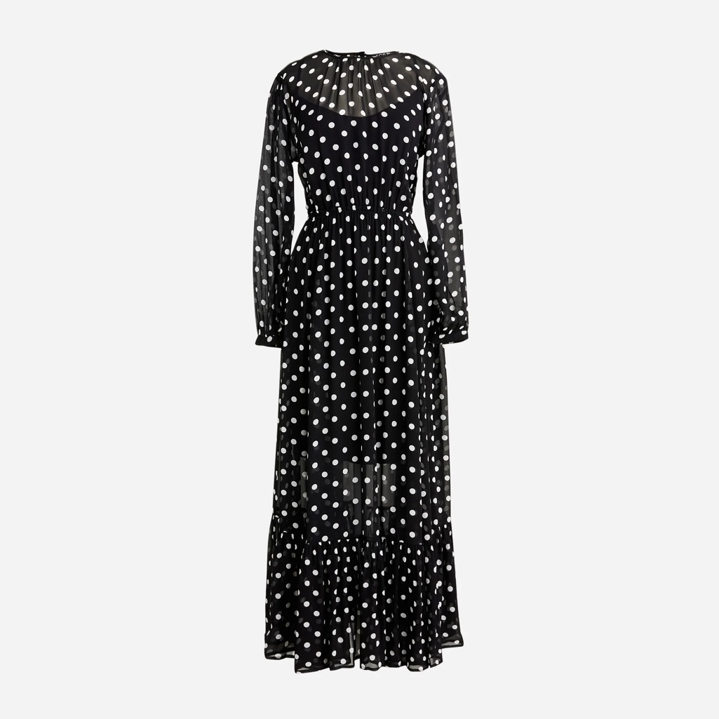 J Crew Long-Sleeve Chiffon Midi Dress In Dot Print Nwt